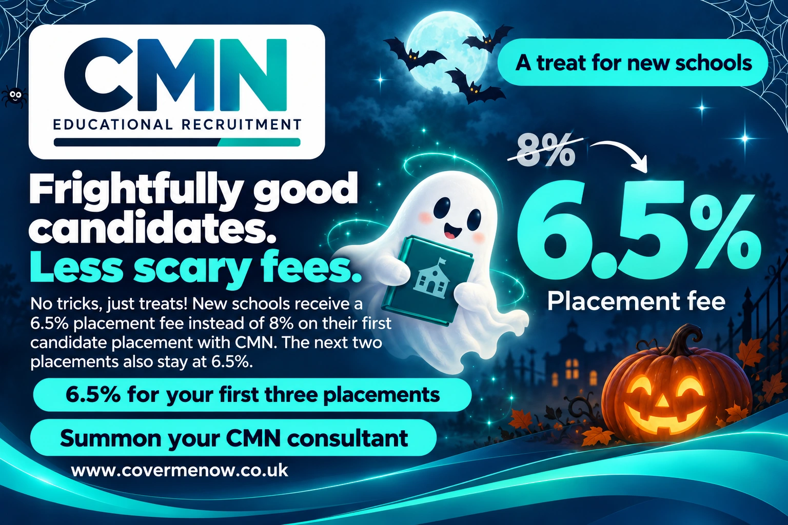 CMN Halloween campaign: 6.5% for a new school's first three placements, instead of 8%